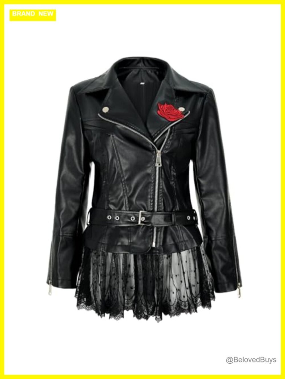 Women's Faux Leather Moto Jacket with Peplum Rose Coat